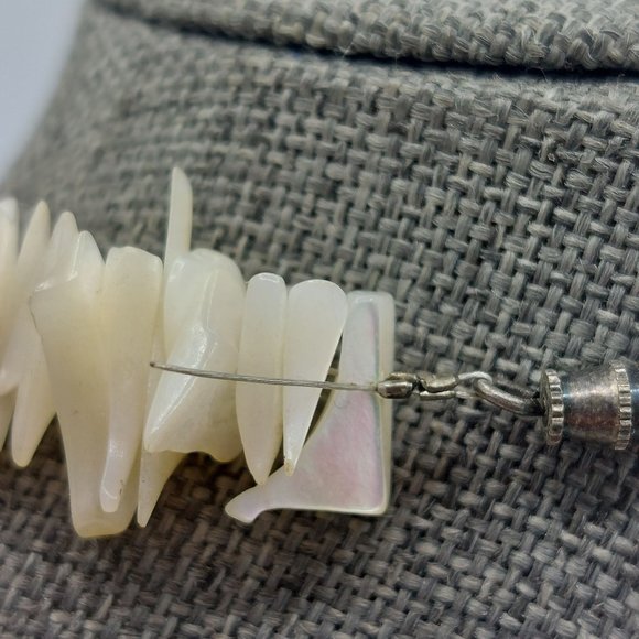 Necklace White Mother of Pearl Pink Cat Eye Granite Disc Puka look 36" Single St - Picture 6 of 8